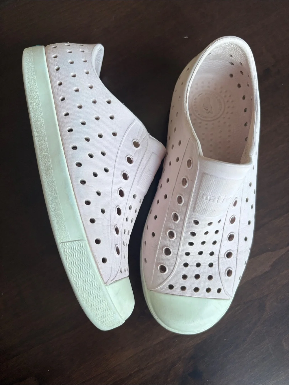 Native Jefferson Slip-On Sneakers in Pale Pink with White Toe